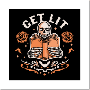 Get Lit Literature Skeleton Reading Book Library Book Lover Posters and Art